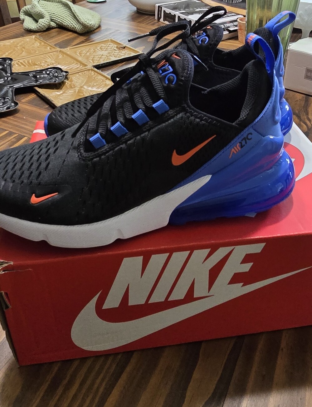 Nike Air Max 270 Black/Blue/Orange Athletic Sneakers 5.5Y